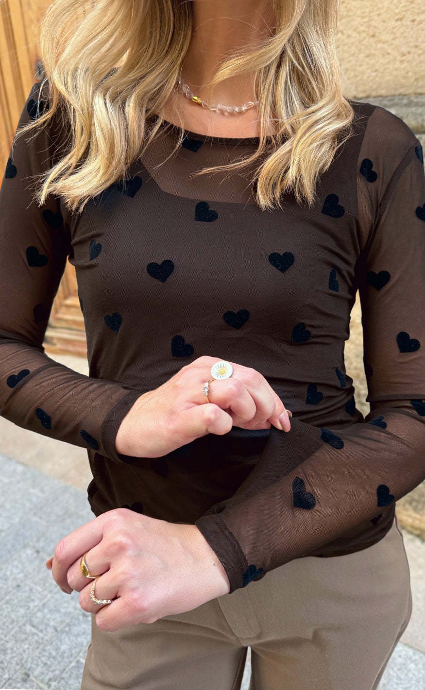 Say INA Copenhagen Bluse - Sophia Mesh - Brown W. Black Hearts